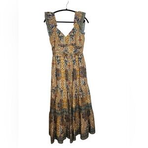 Caroline Constas Pink Multi Floral Smocked Midi Dress S NWT Bow Back Cottagecore